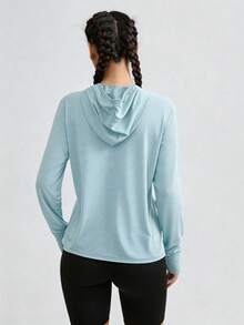 UPF50+ Ultra-Thin Women's Long Sleeve Sunscreen Jacket, Single Layer Breathable Outdoor Sports Windbreaker Fall - Baby Blue - View 5