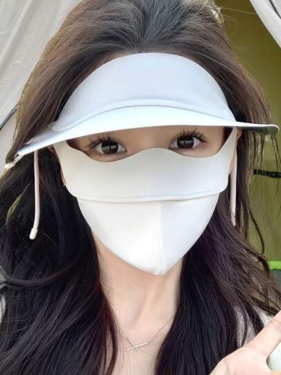 女士三合一遮阳帽，夏季防紫外线面罩 - 透气速干面罩，可调节面罩，适合户外骑行和海滩休闲穿着