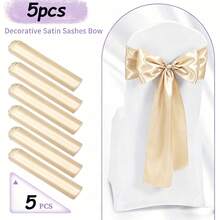 12pcs Elegant Satin Bow Chair Sashes Set - Suitable For Weddings, Banquets, Parties, Hotel Events, Home Decor, Multipurpose - Champagne - View 13