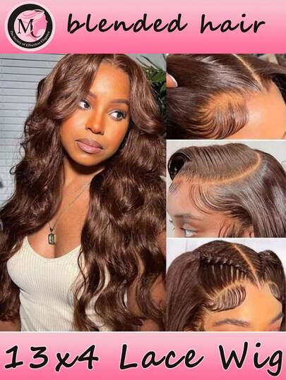 Blended Wigs-A Mix Of Human Blended Hair And Synthetic 13x4 Lace Front Wigs Human Blended Hair 180 Density Body Wave Lace Front Wigs Human Blended Hair Pre Plucked Natural Color Glueless Wig Human Blended Hair Lace Front Wigs For Women Bob(6-16inch)
