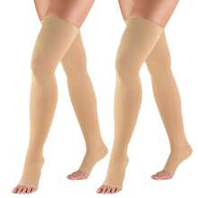 2 Pairs Unisex Thigh-High Open Toe Compression Socks, Comfortable Breathable Tight Sports Compression Socks, Suitable For All Seasons, Ideal For Gym, Hiking, Cycling, Yoga, Marathon - Multicolor - View 12