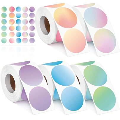 500张彩色渐变印刷纸质贴纸，1英寸圆形，5种颜色可选，高品质可书写创意标签，适用于日记、礼品包装、DIY封条贴纸，PVC防水