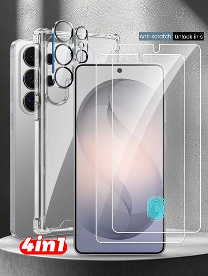 [4 trong 1] Miếng dán màn hình độ phân giải cao cho Galaxy S26Ultra/S26/S26+/S25/S24/S23/S22/S21 [Hỗ trợ mở khóa bằng vân tay], Chống trầy xước, Không bọt khí, Kính cường lực 9H, Miếng dán màn hình siêu mỏng 0.18mm hỗ trợ mở khóa bằng vân tay, Miếng dán bảo vệ ống kính trong suốt độ phân giải cao, Chống trầy xước, Chống rơi vỡ, Lỗ ống kính chính xác, Độ cứng cao, Chống va chạm, Chống trầy xước, Ốp bảo vệ điện thoại bằng acrylic