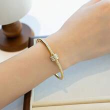 1pc Stainless Steel Rhinestone Decorated Waist Bangle Bracelet, Minimalist Fashion, Non-Fading, Titanium Steel, Elegant - Slim Waist Bracelet - View 3