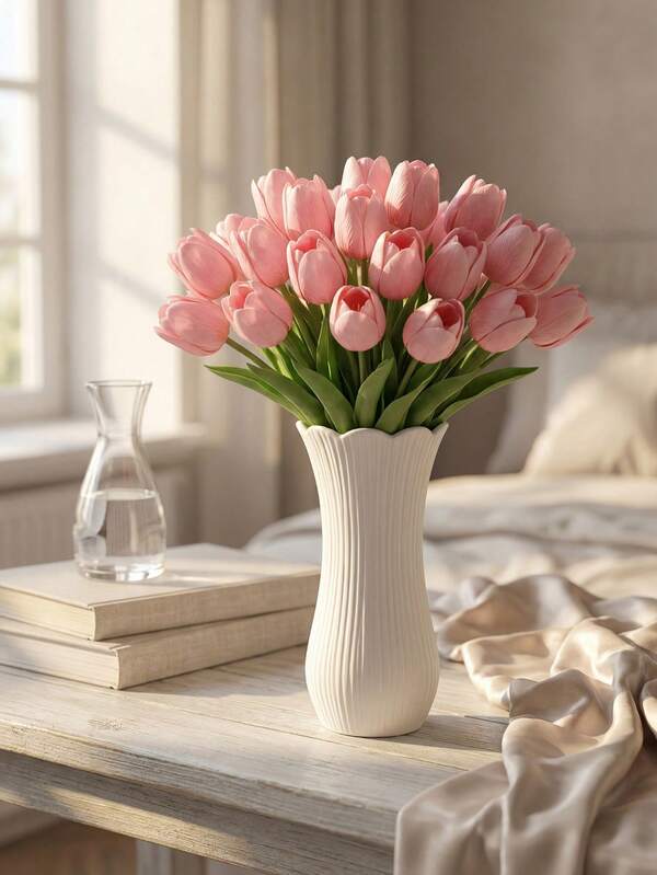 1/5/10 piezas Tulipanes artificiales de color rosa claro, ramo de tulipanes falsos de material PU realista, adecuado para decoración del hogar, boda, Día de la Madre, regalo del Día de San Valentín