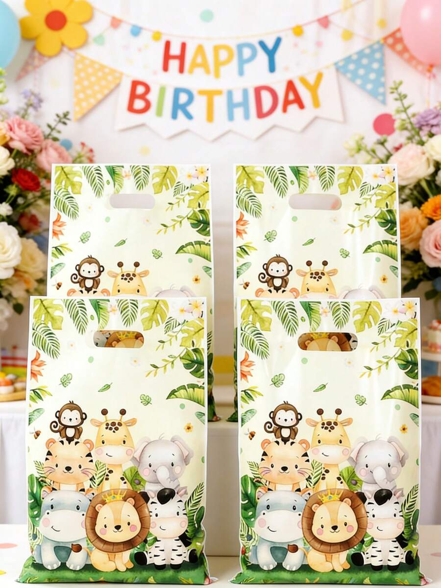 10/25/50个装丛林动物风格礼品袋，丛林动物主题生日派对家庭节日手提袋，性别揭晓派对多用途礼品包装袋，婴儿派对丛林动物装饰派对礼品袋，生日派对礼品包装袋，丛林动物装饰派对礼品袋，适合精品店礼品袋装饰
