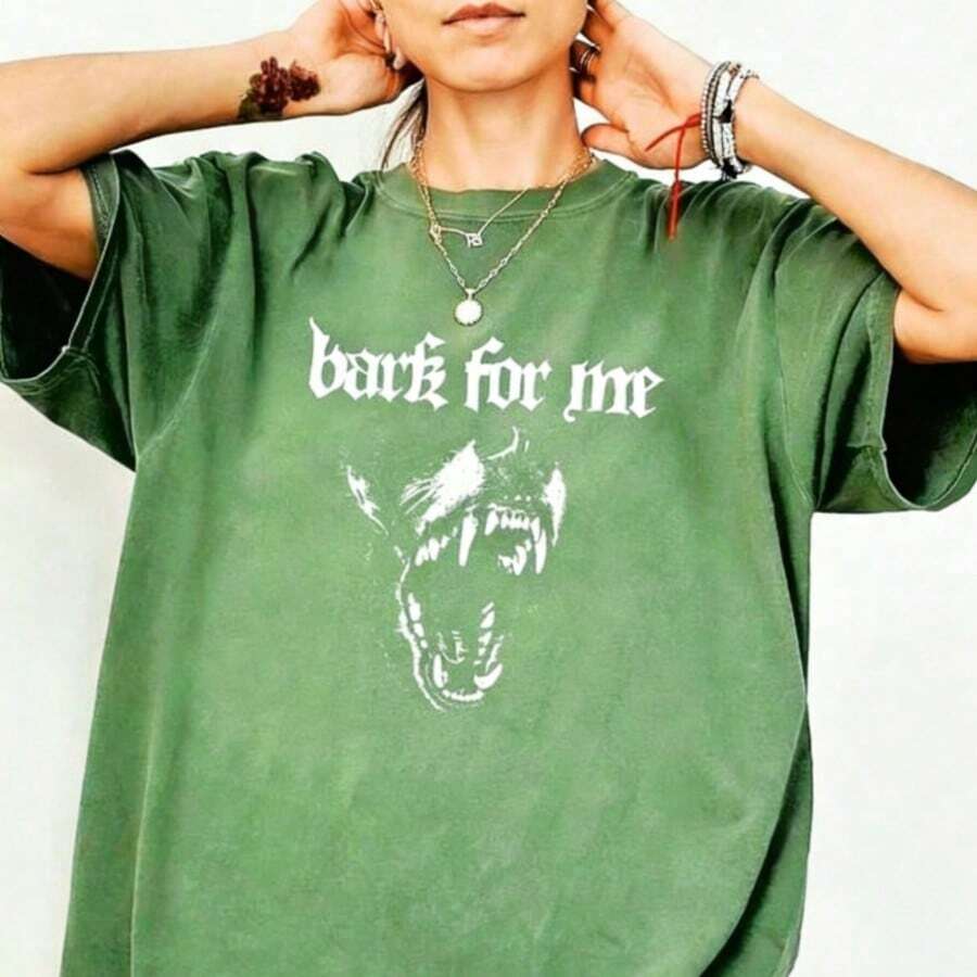 2026 Tops For Women Plus Size - Plus Size - Women's Bark For Me Comfortable T-Shirt| Retro Fun Barking Dog Design, Fashionable Street Style, Elegant - 綠色 - 查看 1