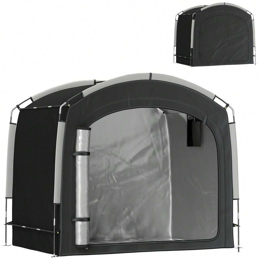 Outsunny Tente de vélo pour le rangement extérieur, abri de vélo portable pour 3-4 vélos abri de jardin avec 2 poches latérales, 220 x 150 x 195 cm, noir - Schwarz - Übersicht 1