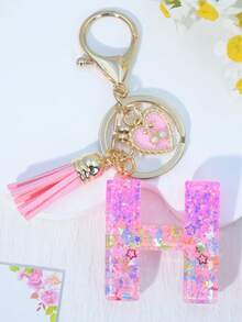 1pc Pink Letter Keychain Resin Drip Glue Butterfly Heart Pendant, Cute Gift For Women Bag/Key Chain - Baby Pink - View 15