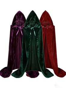 Capa con capucha unisex para fiestas y actuaciones, de tela de terciopelo, adecuada para diversos festivales, disfraces de Navidad, cosplay y disfraces de Halloween - Multicolor - Ver 1