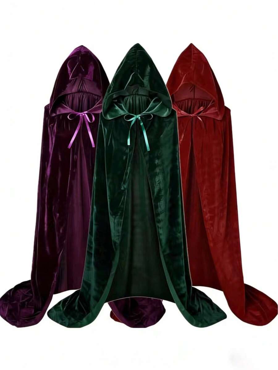 Capa con capucha unisex para fiestas y actuaciones, de tela de terciopelo, adecuada para diversos festivales, disfraces de Navidad, cosplay y disfraces de Halloween - Multicolor - Ver 1