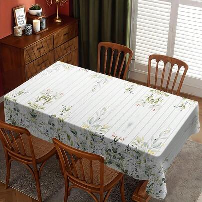 1 Pc Spring Summer Decorative Tablecloth Purple Lavender Pattern Watercolor Dragonfly Wood Grain Background Eucalyptus Leaves Suitable For Living Room Dining Room Outdoor Picnic Table Dec