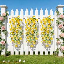 4pcs Artificial Bicolor Morning Glory Hanging Plants, Lifelike And Evergreen, Maintenance-Free, Suitable For Indoor/Outdoor Home Decor, Great For Spring Outdoor Use, Applicable For Porch, Window Sill, Balcony, Accent Wall, Room Decor, And Modern Wedding Garden Decoration | Garden And Yard Decor - Yellow and White - View 11