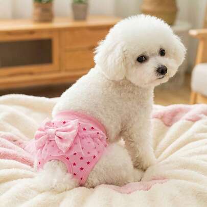 PETSIN Cute Cartoon Pet Physiological Panties, With Lace Trim & Bow Decor, Multipurpose Dog Menstrual Diaper, Sanitary Pants For Small Dogs