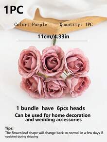1束（6个）人造迷你玫瑰花苞，字母装饰DIY花环材料，糖果盒配件，家居婚礼装饰，新娘腕花，胸花，头饰材料，情人节，新年，生日派对，蛋糕装饰 - 中紫紅色 - 查看 7