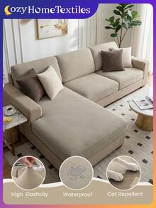1件装防水卡其色天鹅绒防滑沙发套，简约现代风格，柔软亲肤，宠物抓挠，适用于单人/双人/三人沙发、L型沙发，四季皆宜 - 卡其色 - 查看 8