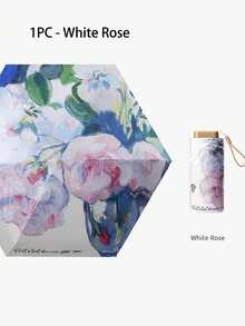 Artistic Floral Print Ladies Umbrella, Oil Painting Style Print Parasol, Sunscreen & Rainproof Mini Travel Umbrella, Lightweight & Portable, UV Protection, Foldable, Suitable For All Weather Conditions, Compact Ladies Sunshade Umbrella, Windproof & Rainproof. - Multicolor - View 13