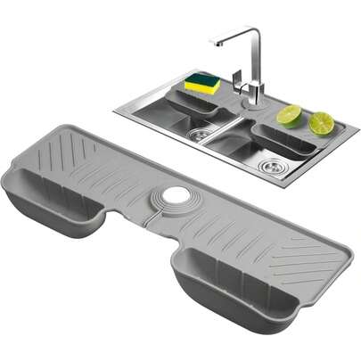Tấm lót hứng nước bằng silicon kích thước 17,6 x 6,3 inch kèm 2 giá đỡ miếng bọt biển, tấm chắn nước bắn cho bồn rửa nhà bếp, mặt bàn phòng tắm.