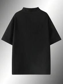 1 pieza Camiseta de manga corta con cuello henley a cuadros para hombre de estilo retro, adecuada para el uso diario y el estilo casual de negocios - Negro - Ver 4