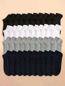 12 piezas Calcetines cortos para mujer de color blanco sólido, planos, transpirables y desodorantes 1/3/5/6/9/10/15/20/30 pares - Blanco - Ver 7
