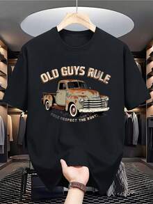 Short - Sleeve Crew - Neck Cotton T - Shirt In Black, Vintage Style, For Men, Suitable For Spring And Summer, Daily Wear, No Specific Festival - 黑色 - 查看 1