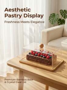 Transparent Bamboo Cake Dust Cover Tray, Dessert Display Plate, Pastry And Bread Preservation Cover, Suitable For Home Use, Western-Style Dessert Plate, Multiple Sizes Available. - Rectangle (31 X 17.8 X 11 Cm) - View 8