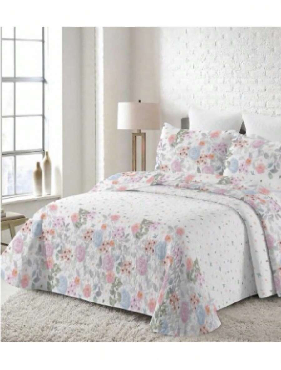 Quilted Bedspread + 2 Pillowcases, Printed For Spring, Summer, Autumn And Winter. 100% Microfiber, 150 X 150 Cm. - Design-2 - View 1