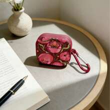 Ốp bảo vệ màu đỏ tía họa tiết hoa, tương thích với đế sạc không dây của Apple, chống trầy xước và chống sốc. - Hoa màu đỏ rượu vang - Xem 2