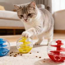 3个装宠物螺旋喂食器益智玩具，猫咪零食球，互动宠物玩具，慢食球，适用于慢食玩具 - 彩色 - 查看 1