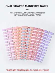 Bộ 288 móng giả ngắn hình bầu dục (12 kiểu phối hợp) màu nâu macaron bóng, bao gồm các màu hồng, xanh nhạt, tím nhạt, móng giả acrylic dán, độ dài ngắn vừa vặn hoàn hảo, thích hợp cho phụ nữ và bé gái sử dụng hàng ngày khi đi làm, học tập, dự tiệc vào mùa hè. - Nhiều màu - Xem 4