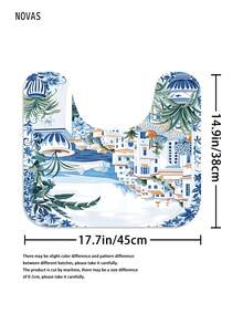 1/3/4件套蓝白希腊岛屿防水浴室帘,地中海沿海小镇浴帘,防滑垫,马桶盖套,U型地垫,适用于家居/卧室/客厅/家用物品 - A - 查看 11