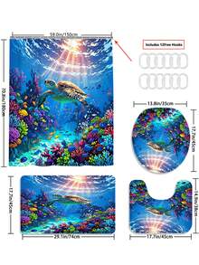 1/3/4 Pcs Colorful Ocean Turtle Bathroom Set, Waterproof Mildew-Proof Shower Curtain With Tropical Fish & Coral Reef Print, Soft Anti-Slip Bathroom Rug Set With 12 Hooks, Suitable For Daily Home, Rental Renovation, Holiday Bathroom Refresh, Shower Room Separation, Housewarming/Birthday/Children's Day/Mother's Day/Father's Day Gift - Underwater World - View 16