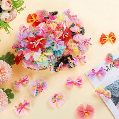10 Pcs Color In Random Dog Hair Bows With Rubber Band For Small Dogs Puppy Hair Accessories Grooming Bows Pet Bowknot For Cat Poodle