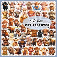 50pcs Cute Cartoon Scottish Highland Cow Stickers, Adorable Contrast Funny Decorative Stickers For Storage Box, Trash Can - Cartoon Highland Bull - View 10