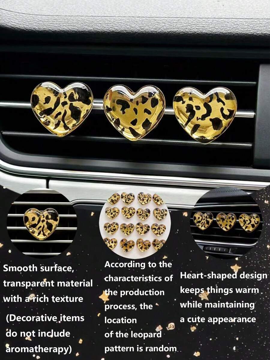 1-3 chiếc kẹp cửa gió ô tô hình trái tim in họa tiết da báo, phụ kiện ô tô - kẹp lỗ thông gió - Xem 1