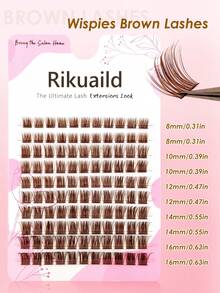 Rikuaild 110pcs Mocha Mousse Lashes, Dense Brown Cluster Natural Long Lashes, Ultra-Light Volume Enhancing Natural Look False Eyelashes - D - View 4