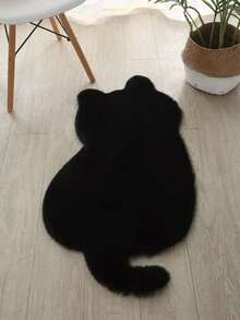 Cat Design Fluffy Rug ,Room Decor - Black - View 11