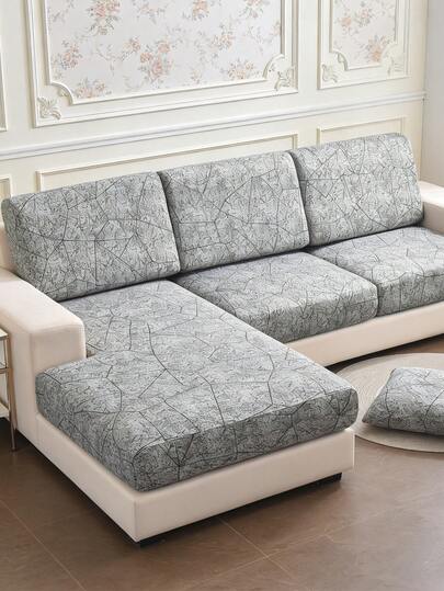 1pc Modern Minimalist Stone Texture Geometric Pattern Sofa Seat Cushion Cover, L-Shaped Sofa Cover, Individual Sofa Backrest Cushion Cover, Furniture Protector, Stretch Sofa Seat Cushion Cover