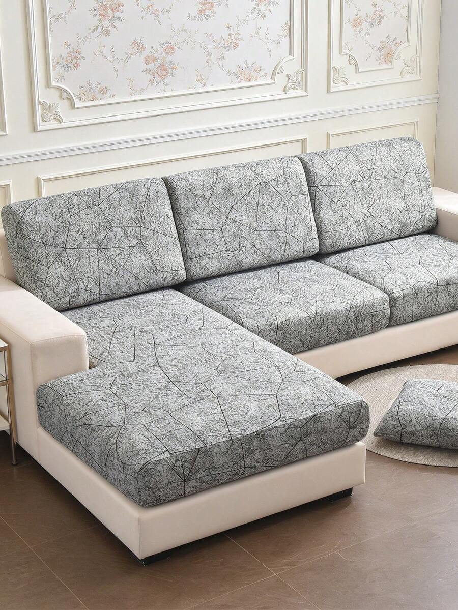 1 pieza Funda de cojín de asiento de sofá con textura de piedra y patrón geométrico minimalista moderno, funda de sofá en forma de L, funda de cojín de respaldo de sofá individual, protector de muebles, funda elástica de cojín de asiento de sofá - Gris Oscuro - Ver 1