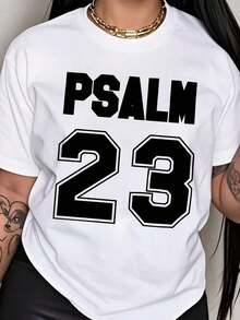Women's Psalm 23 Pocket Premium-Shirt - Oversized Casual Short Sleeve Crew Neck-Shirt With Bold Green Letters, Soft And Breathable Fabric, Suitable Holiday Parties And Gifts - 白色 - 查看 7