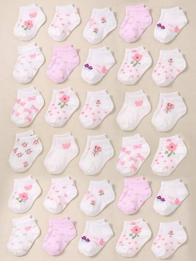 6/12/24 Pairs Soft Breathable White Baby Ankle Socks With Flower Bow Heart Tulip Jacquard Patterns, Girls Toddler Casual Socks With Assorted Floral Prints, Comfortable Stretchy Non-Binding Everyday Socks, 0-36 Months For All Seasons Daily Wear & Back To School, Baby Socks, Girls Socks, Ankle Socks, Jacquard Socks, Floral Socks, Back To School Gift Kids Spring Summer Wardrobe