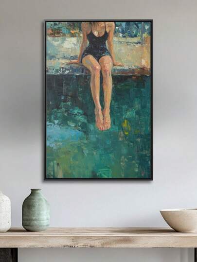 1pc, Canvas Wall Art, Framed Wall Art, Woman By The Pool Canvas Print, Impressionist Summer Serenity, French Country Wall Decor, Country Kitchen Decor, Farmhouse Style, Home Decor, Summer Posters, Gifts, Room Decor Aesthetics, Dorm Decor, Bedroom Decor, Apartment Decor, College-Style Art, Living Room Decor, Bathroom Decor, Kitchen Decor, Dining Room Decor, Gifts, Holiday Decor