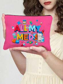 Borsa cosmetica con motivi a cartoni animati di "Tutti i miei farmaci" con pillole e bottiglie di medicinali, borsa da viaggio rossa con cuscino ad aria, borsa per il trucco, borsa per prodotti per la cura della pelle, elementi essenziali da viaggio, forniture per dormitorio, borsa da viaggio, borse a tracolla, smalto per unghie, borsa pieghevole per lo stoccaggio, stoccaggio di prodotti di bellezza, borsa per il caricabatterie, per l'estate, le vacanze, la spiaggia, i pendolari, regalo per la festa della mamma - Multicolore - Visualizzare 19