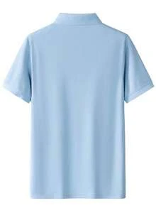 WASSUP OTHER Áo sơ mi nam, Áo sơ mi POLO công sở dáng rộng thoải mái cho nam, Áo len dệt kim thời trang, Áo phông thường ngày có cổ bẻ, Áo tay ngắn - Màu xanh nhạt - Xem 3