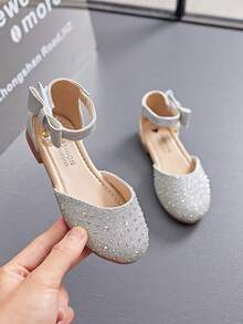 1双女童公主鞋，春夏秋季新款，幼儿/大童闭趾软底舞蹈鞋，带踝带，优雅凉鞋 - 銀色 - 查看 22