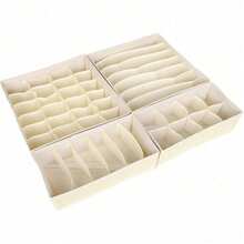 4pcs Foldable Drawer Organizer Baskets And Fabric Storage Boxes, For Storing Clothes, Underwear, Bras, Ties, Accessories, Socks - Beige - View 9