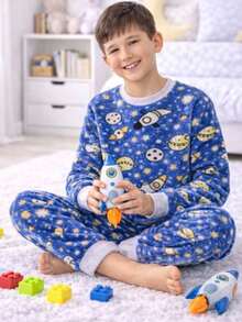 Boys' Soft Fleece Winter Pajamas, Warm And Closed, Sizes 2 To 12 - Xanh đậm - Xem 9