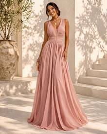 Bridesmaid Dress For Graduation, Party, Mother Of The Bride/Groom, Sashes, Defined Waist, No Glitter, JM Mint, Lilac, Lavender, Marsala, Terracotta. - Màu hồng gỉ - Xem 1