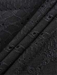 Blusa de manga corta con pliegues en la parte delantera, cuello cuadrado bordado, talla grande, ropa de mujer de primavera/verano, color negro - Negro - Ver 4