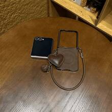 Ốp lưng điện thoại nam châm màu nâu kèm dây đeo mặt hình trái tim, phù hợp cho Galaxy ZFlip7, Z Flip6, ZFlip 5, Zflip6, Zflip5, ốp lưng chống rơi, phù hợp cho điện thoại - Màu nâu - Xem 9